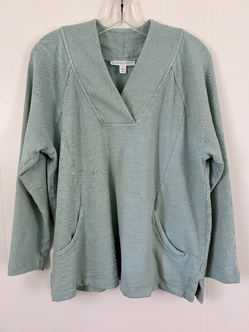 Light Green Pure Jill J JILL Organic Cotton Kangaroo Pocket Top M Petite
